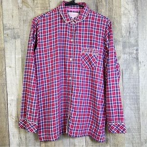 Victoria’s Secret Medium Button Front Purple White Red Plaid Pajama Top
